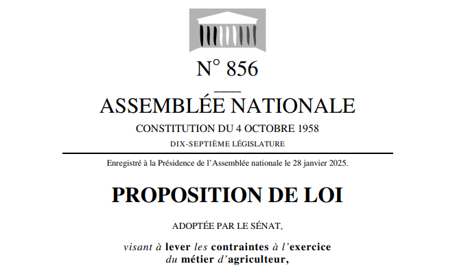 Page de garde "Proposition de loi visant à lever les contraintes du métier d'agriculteur"